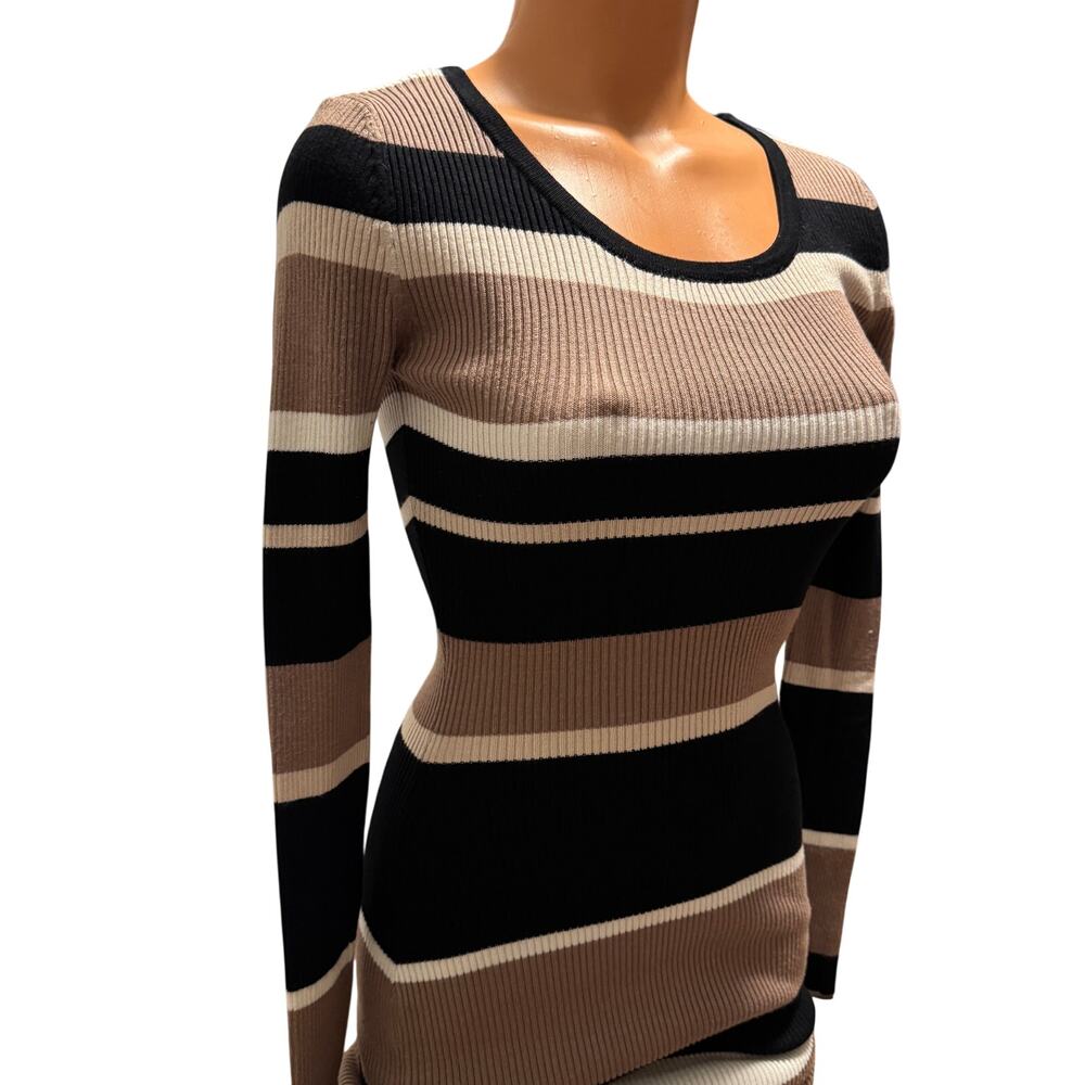 Derek Heart M Dress Ribbed Knit Bodycon Sweater Dress Midi Juniors Tan Black Crm - Picture 2 of 9